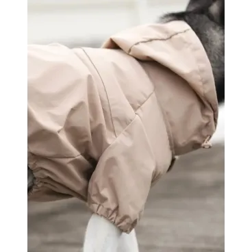 Dos imperméable pour chien beige avec capuche