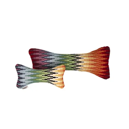 jouet pour chien en forme d'os tissu haute couture design multicolore melu