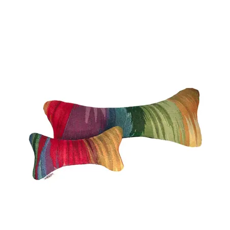 Jouet pour chien en forme d'os - Tissu artisanal coloré fait main