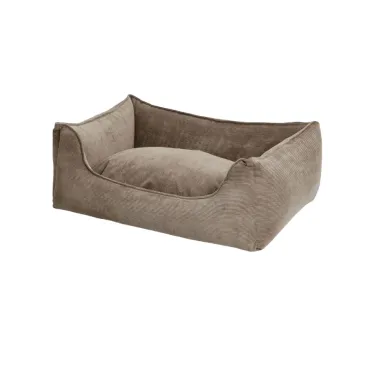 Lit design pour chien en velours beige - vue de face du modèle cosy