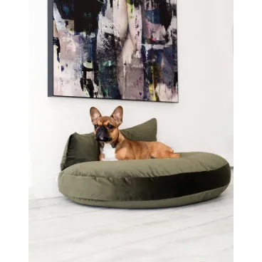 Lit design Laboni pour chien - Coloris olive en situation