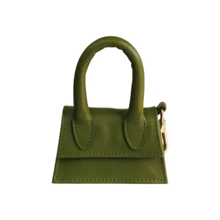 Sac à friandises ou crottes kaki – vue de face, cuir créateur