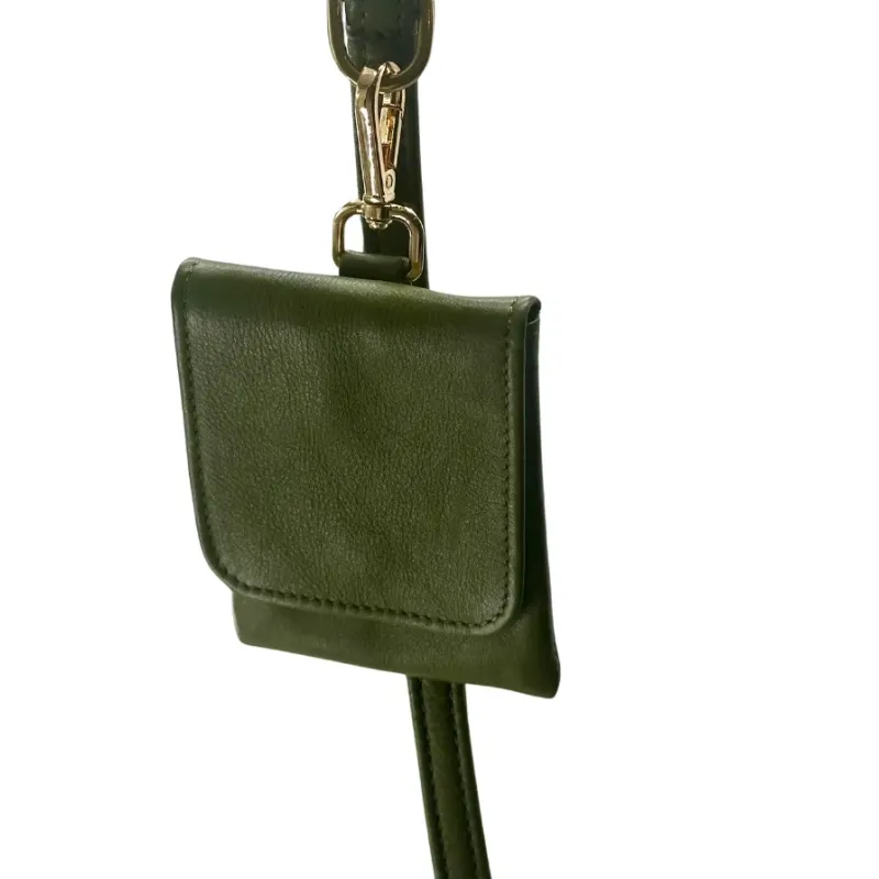 Sac à Friandises pour Chien - Cuir Véritable Kaki Élégant & Pratique