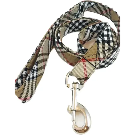 Laisse martingale tissu motif écossais pour chien - vue enroulée