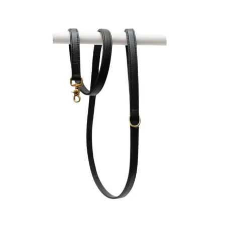 Laisse pour chien en cuir noir véritable avec mousqueton laiton