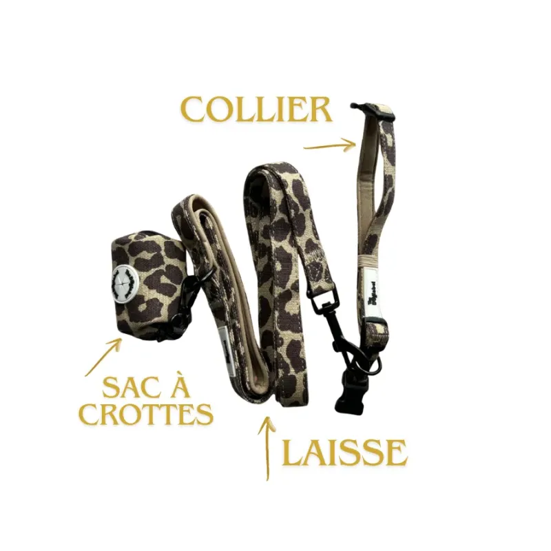 Ensemble Léopard 3 pièces pour Chien – Collier, Laisse & Sac à Crottes - The Dog Label Ensemble Léopard 3 pièces pour Chien – Collier, Laisse & Sac à Crottes - The Dog Label