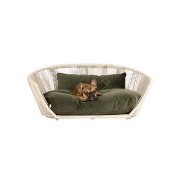 Zoom tissu velours vert olive du lit LABONI pour chien