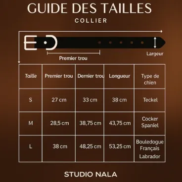Guide des tailles collier léopard pour chien - Studio Nala