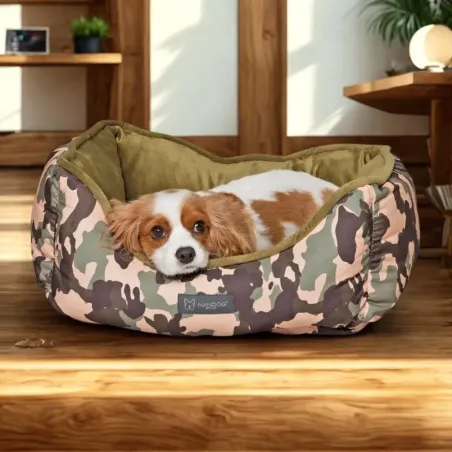 Panier réversible pour chien camouflage & velours kaki - Nandog