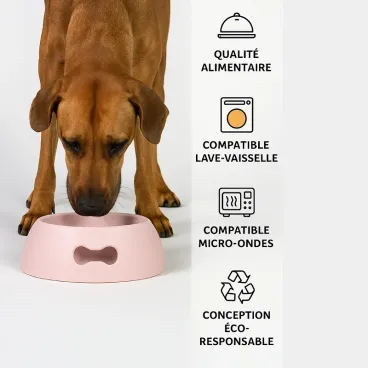 Détail gamelle rose pour chien - résistante & durable