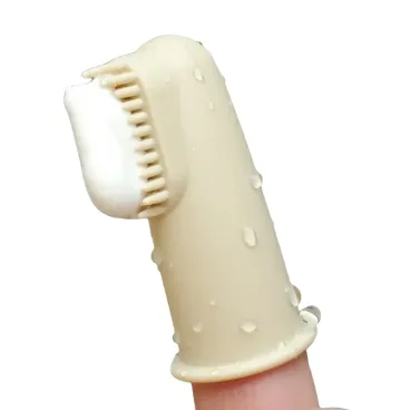 Brosse à dents doigtier en silicone beige pour chien et chiot