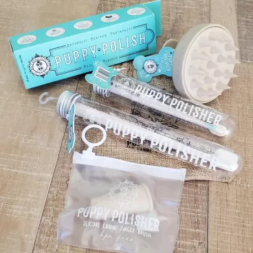 Brosse à dents doigtier pour chien avec étui de rangement