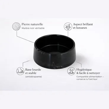 Descriptif gamelle en marbre noir véritable chien et chat