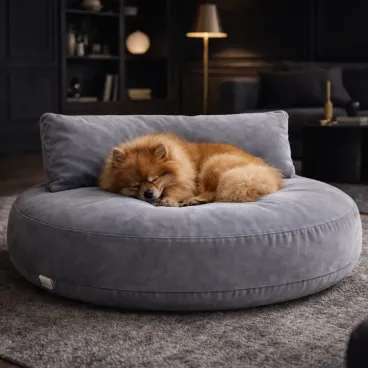Couchage design pour chien Luna Lounge Grey intégré dans un intérieur chic