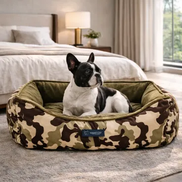 Panier pour chien camouflage & Velours kaki réversible