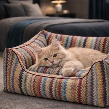 Panier pour chien ZigZac rectangulaire motif zigzag multicolore Dogs in the City