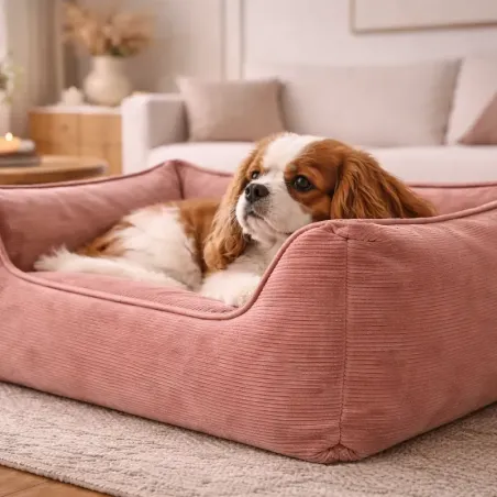 Panier pour chien en velours côtelé rose - Cocoon chic