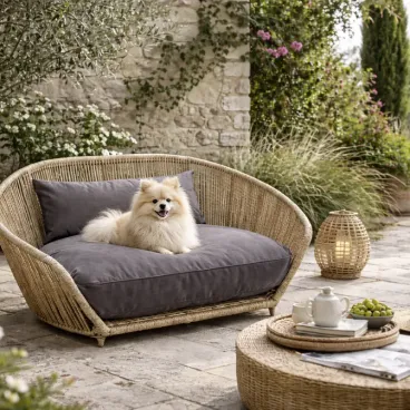 Panier chien rotin Stone extérieur